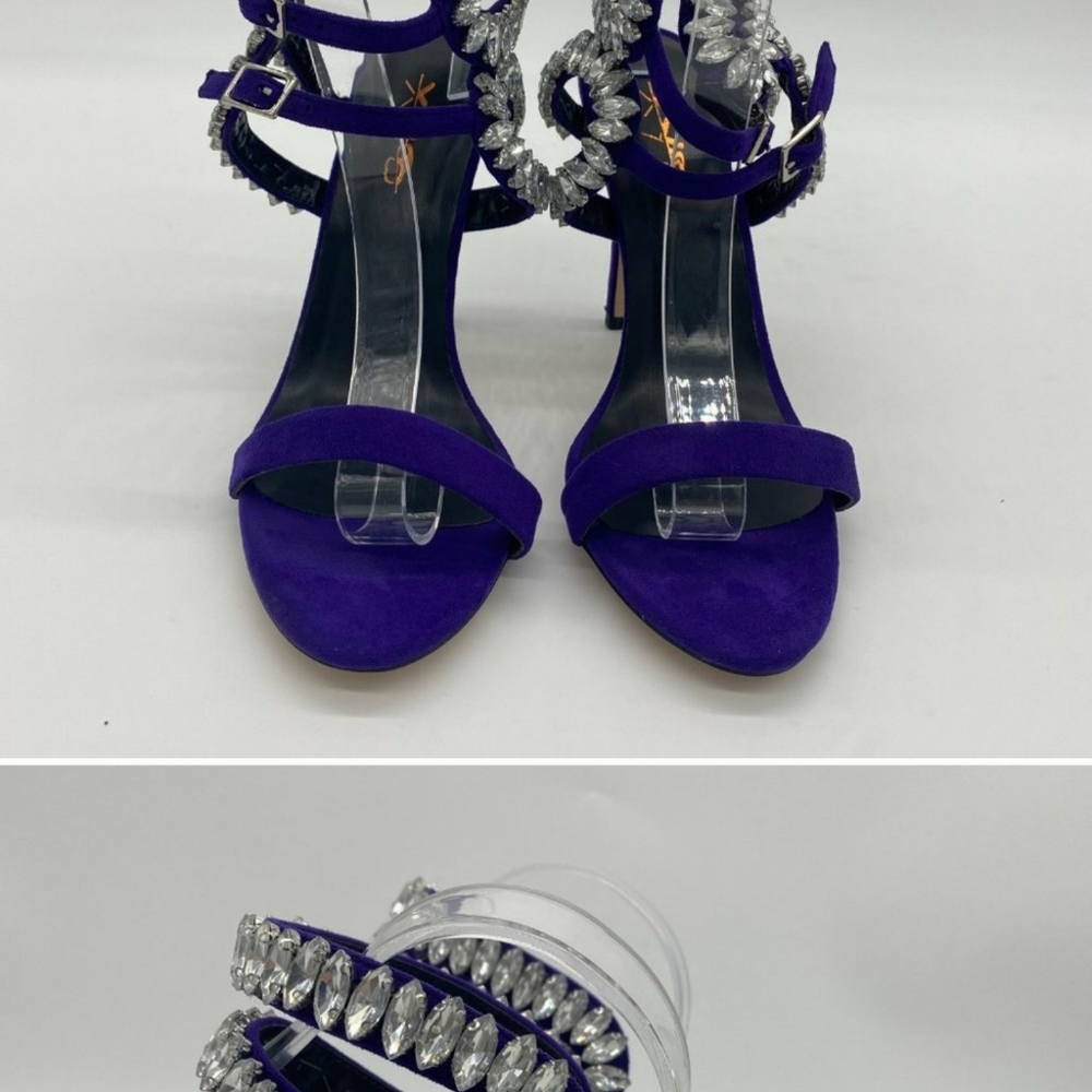XYD Purple Stiletto Heel Strappy Rhineston Sandals